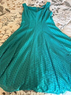 Danny & Nicole Teal Lace Fit-and-Flare Dress